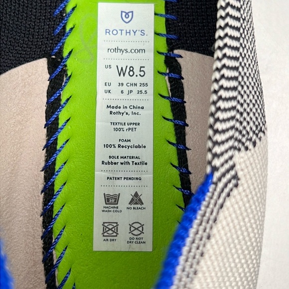 Rothys  Flat Captoe Black Cream Buffalo Plaid Knit Ballet Round Toe Women’s 8.5 - Picture 12 of 16